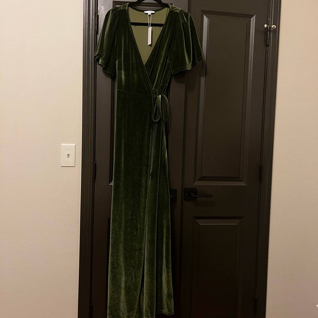 Baltic Born Andi Ribbed Velvet Wrap Dress Green